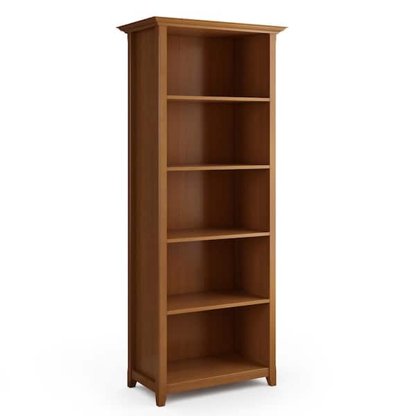 Simpli Home Amherst Solid wood 70 in. x 30 in. Transitional 5 Shelf Bookcase in Light Golden Brown