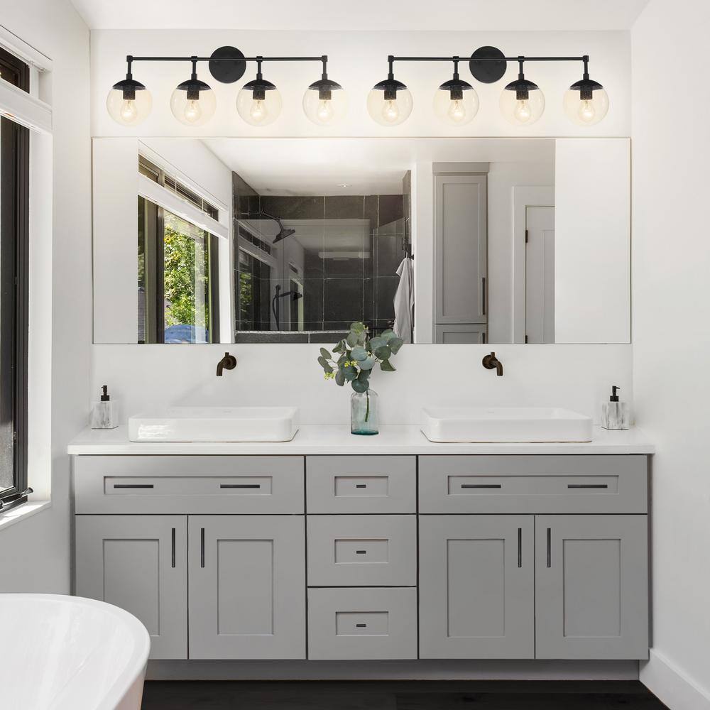 Matte Black 4-Light Vanity with Seedy Glass Shades