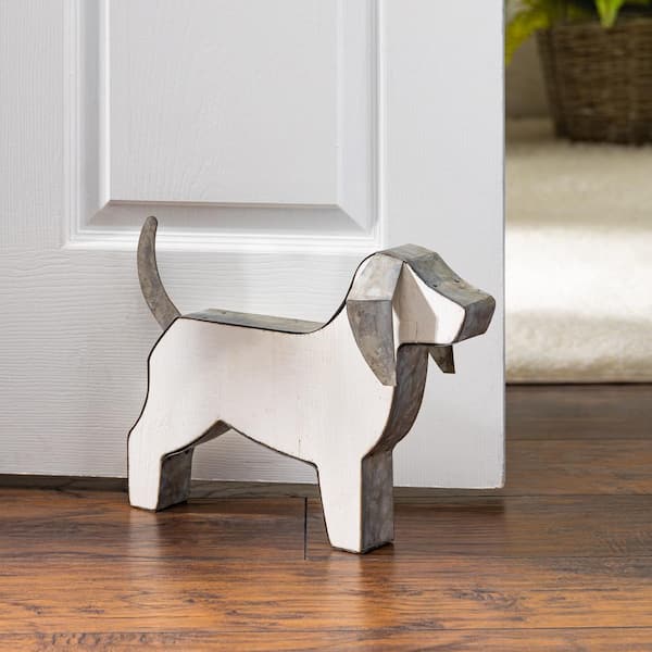 Lone Elm Studios 10.25 in. H White Wood and Metal Dog Decorative Figurine