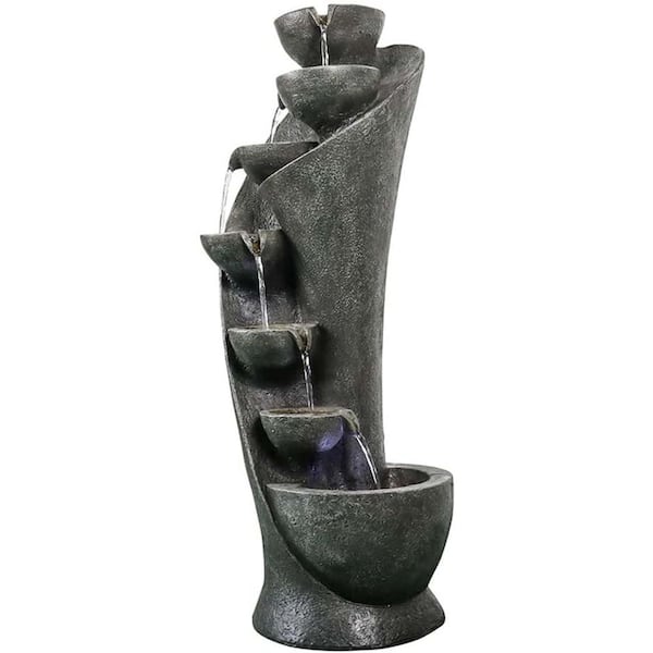 Unbranded 39.00 in. Tall Outdoor 7-Tier Gray Resin Water Fountain With LED