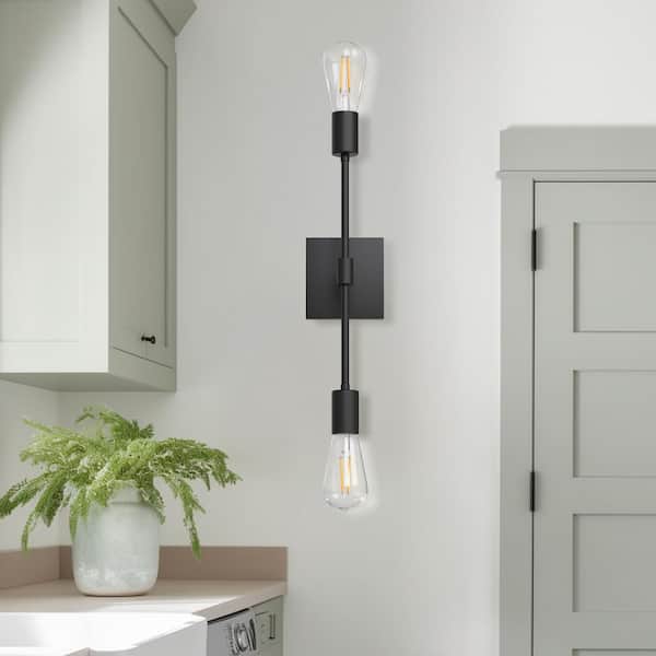 14.5 in. 2-Light Black Iron Vanity Light with Painted Matte Finish