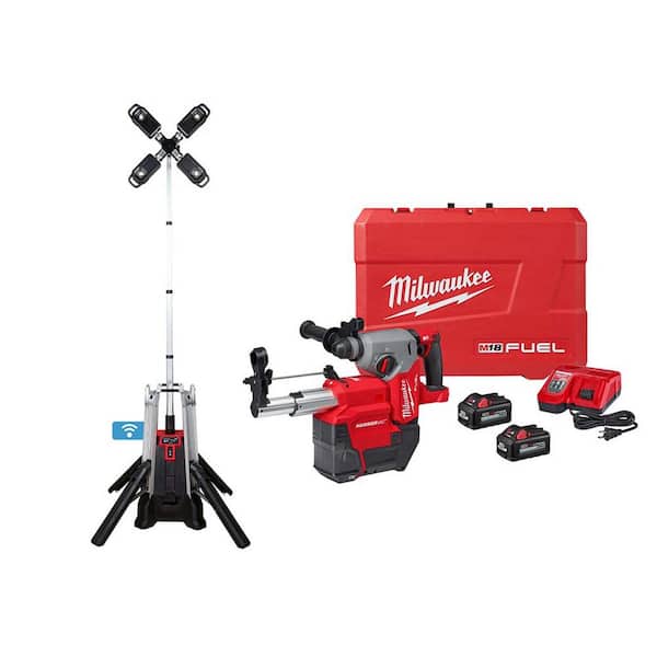 Milwaukee MX FUEL ROCKET Tower Light/Charger with M18 FUEL 1 in. SDS-Plus Rotary Hammer/Dust Extractor Kit