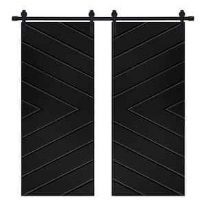 Modern Arrowhead Designed 48 in. x 80 in. MDF Panel Black Painted Double Sliding Barn Door with Hardware Kit