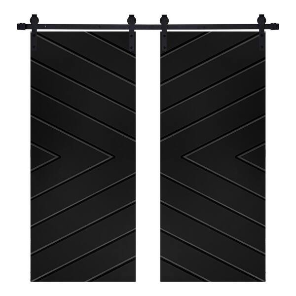 AIOPOP HOME Modern Arrowhead Designed 60 in. x 84 in. MDF Panel Black Painted Double Sliding Barn Door with Hardware Kit