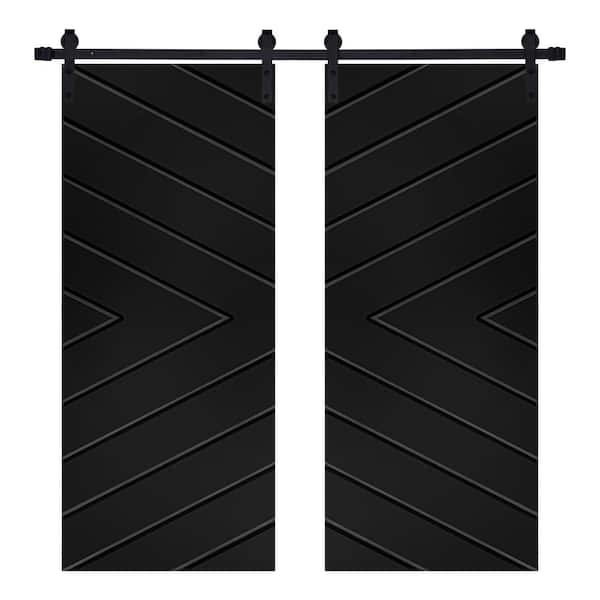 AIOPOP HOME Modern Arrowhead Designed 72 in. x 96 in. MDF Panel Black Painted Double Sliding Barn Door with Hardware Kit