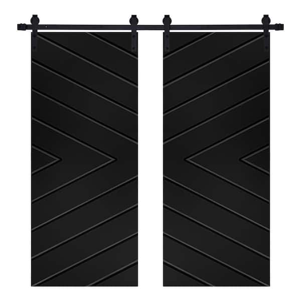 AIOPOP HOME Modern Arrowhead Designed 84 in. x 84 in. MDF Panel Black Painted Double Sliding Barn Door with Hardware Kit
