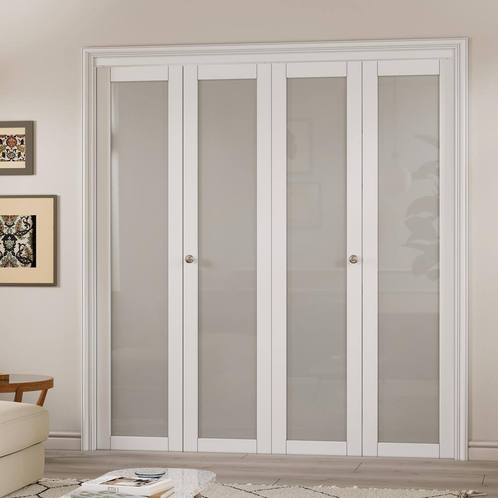 72 in. x 80 in. White Finished Bi-Fold Door with Frosted Glass