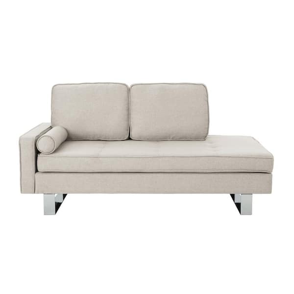 Noble House Typhaine 65.3 in. Beige/Silver Polyester 3 Seater Chaise Loveseat with Chrome Legs
