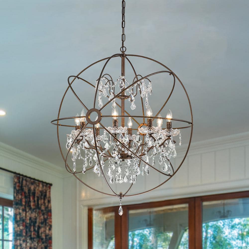 Creative Co-Op store DA2838 Antiqued Bronze Pendant Chandelier with Hanging Crystals.