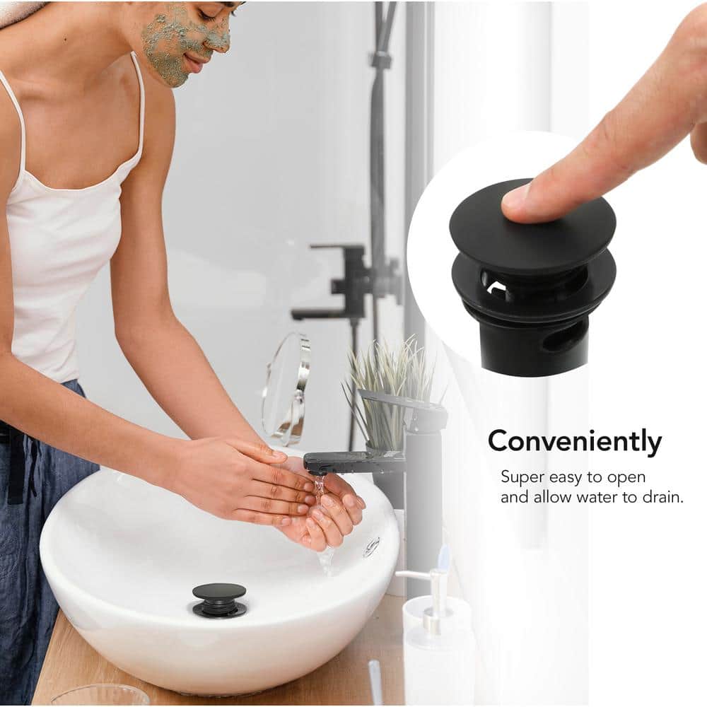 Matte Black ABS Plastic Pop-Up Sink Drain with Overflow