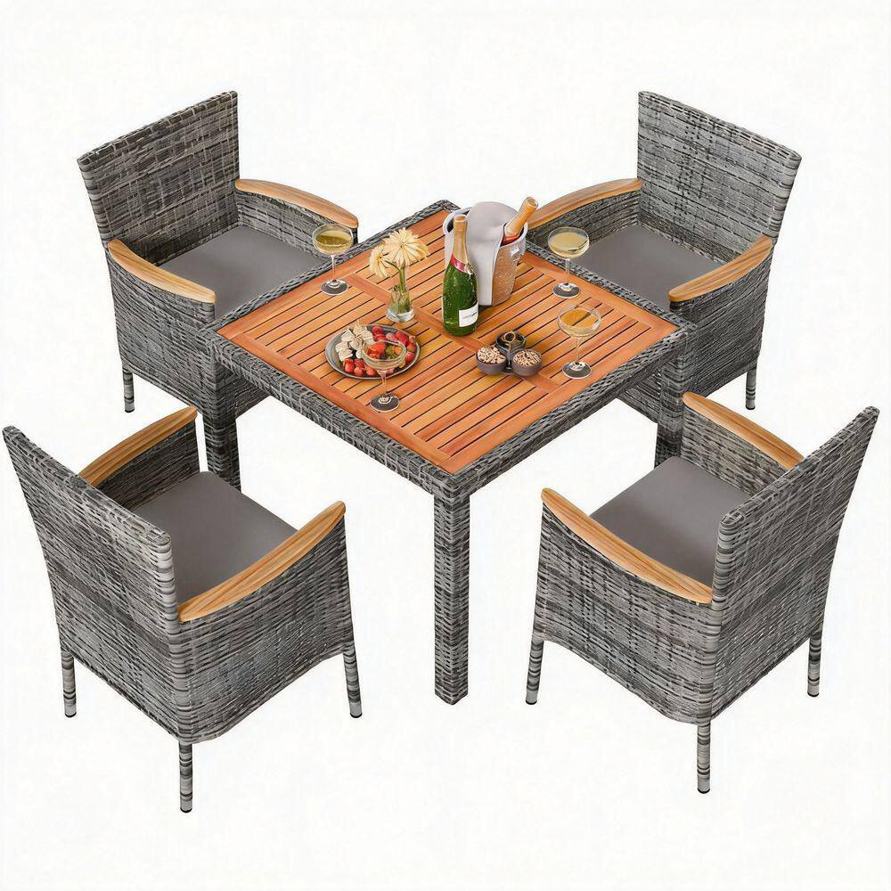 5-Piece Grey Steel Wicker Outdoor Patio Dining Set with Wooden Table Top,Gray price history on PriceWatchPro