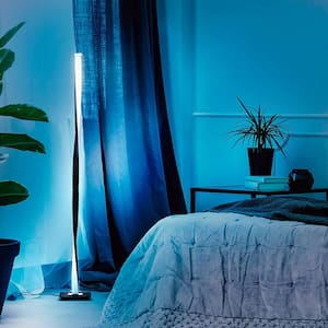 Helix 48 in. Classic Black Industrial 1-Light LED Energy Efficient Floor Lamp with Built-In Color Changing Function