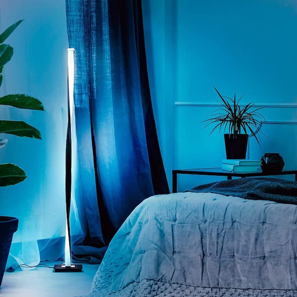 Helix 48 in. Classic Black Industrial 1-Light LED Energy Efficient Floor Lamp with Built-In Color Changing Function