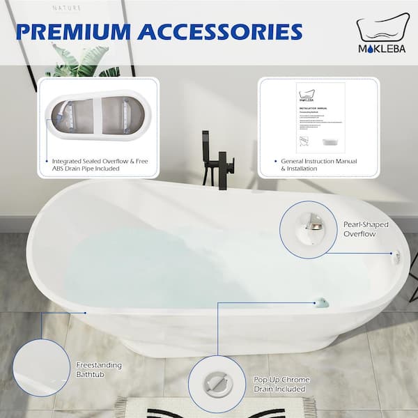 Minimalist 63 in. Slipper Tub cUPC Certificated Freestanding Bathtub in Glossy White in White
