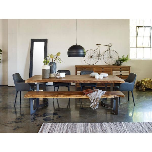 Ellis Industrial Natural Solid Acacia Wood 118 in. Sled Base Dining Table, (Seats-8)
