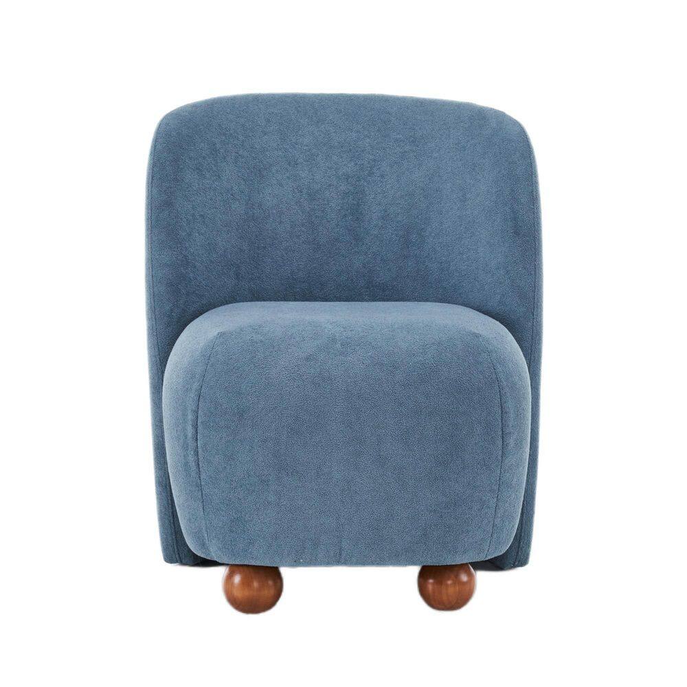 Blue Modern Low Back Upholstered Armless Living Room Chairs with Round Pine Wood Feet for Small Living Spaces