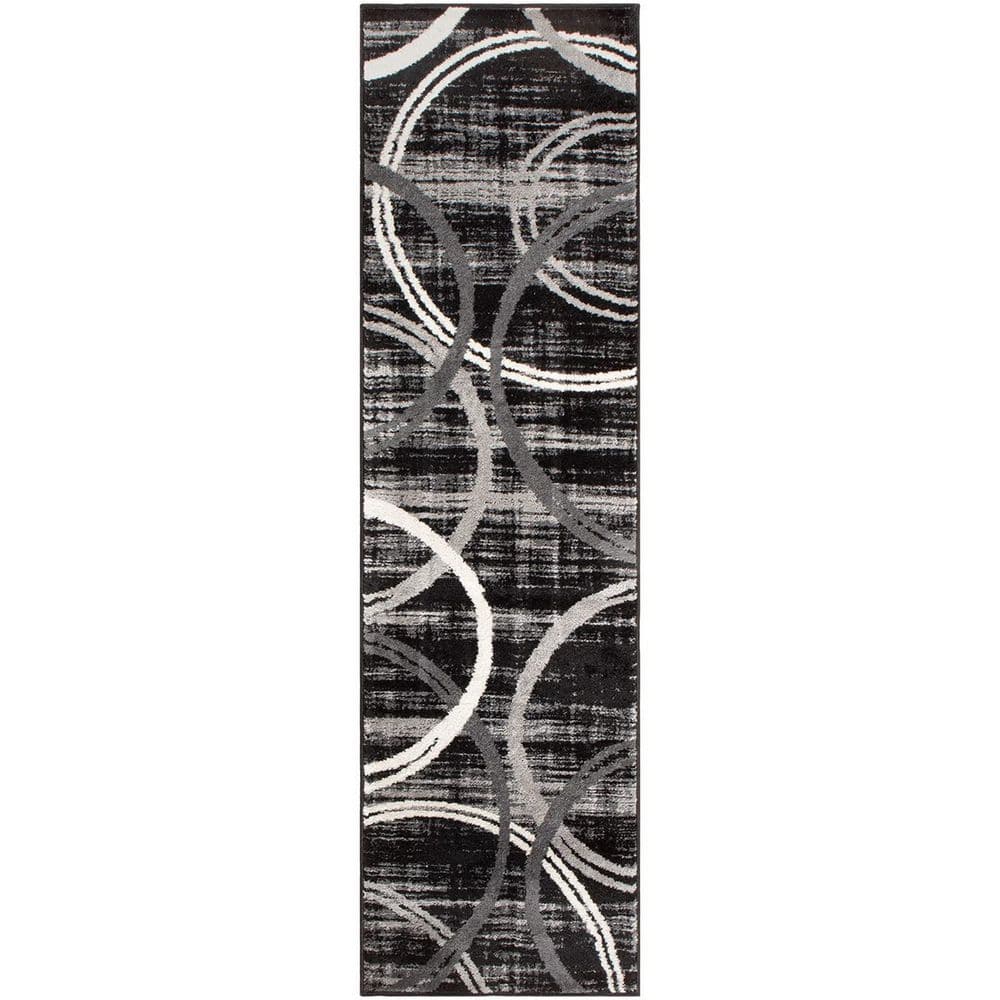 Black Polypropylene 2 ft. x 10 ft. Geometric Indoor Runner Rug