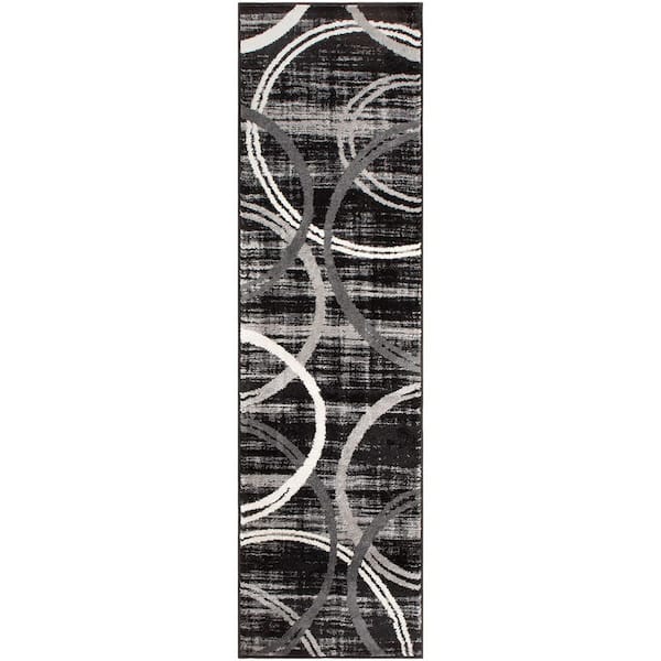 Unbranded Black Polypropylene 2 ft. x 10 ft. Geometric Indoor Runner Rug