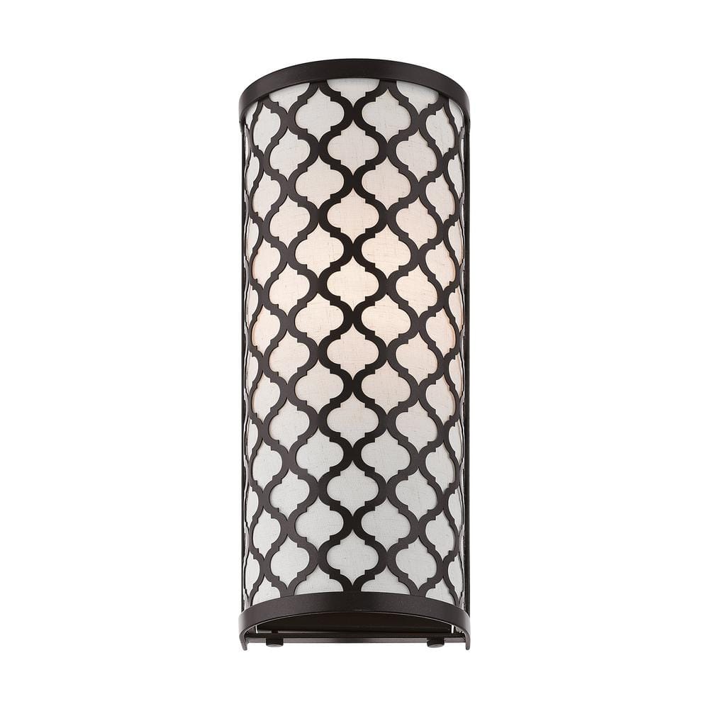 English Bronze Dimmable Wall Sconce with Fabric Shade
