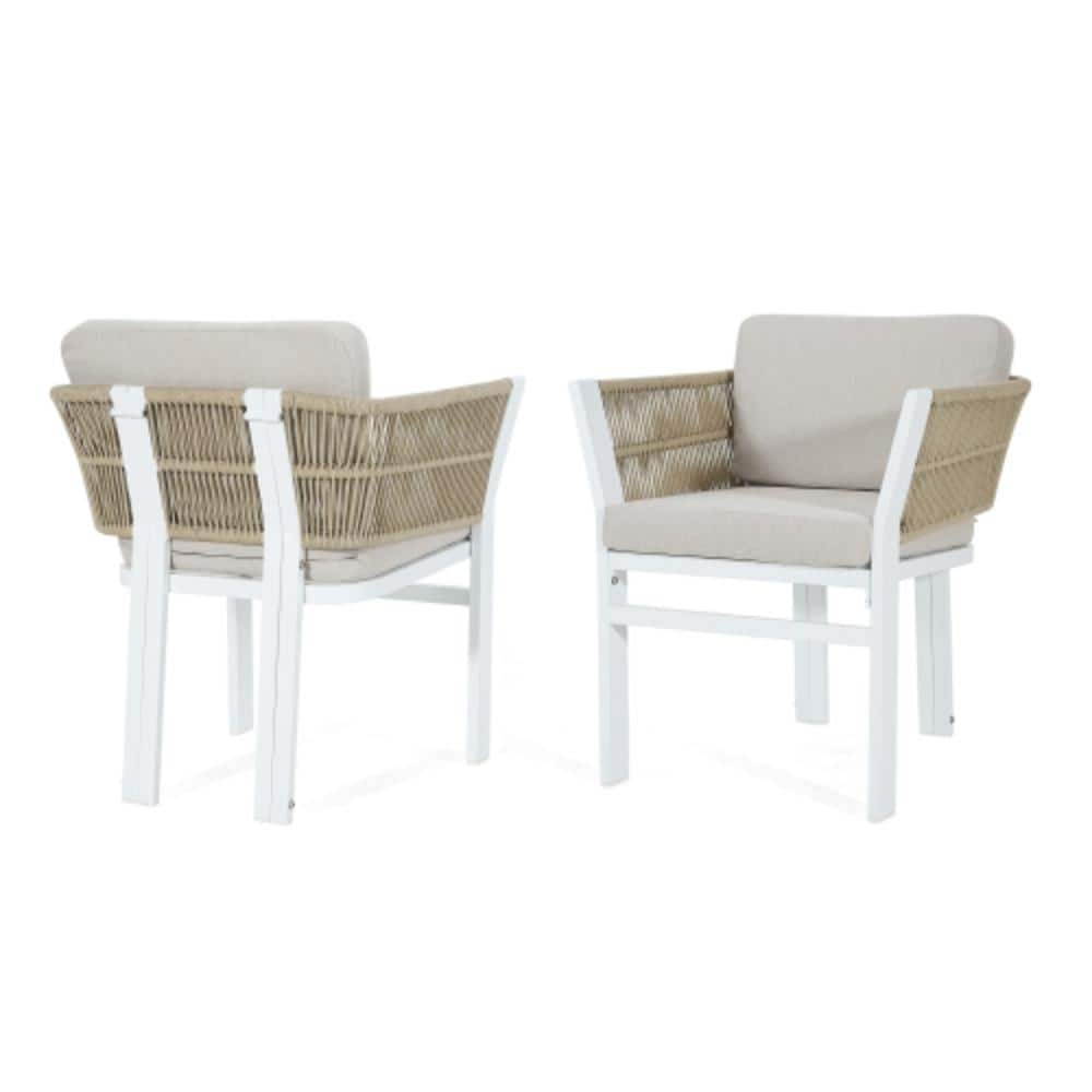 Set of 2 Aluminum Outdoor Dining Chairs with Beige Cushions, Weather Resistant price history on PriceWatchPro