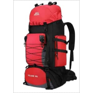90L Red Nylon Camping Backpack Waterproof Travel Bag Hiking Army Climbing Bags with Rain Cover