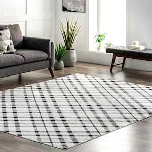 Linda Machine Washable Plaid Gray Doormat 3 ft. 3 in. x 5 ft. Accent Rug