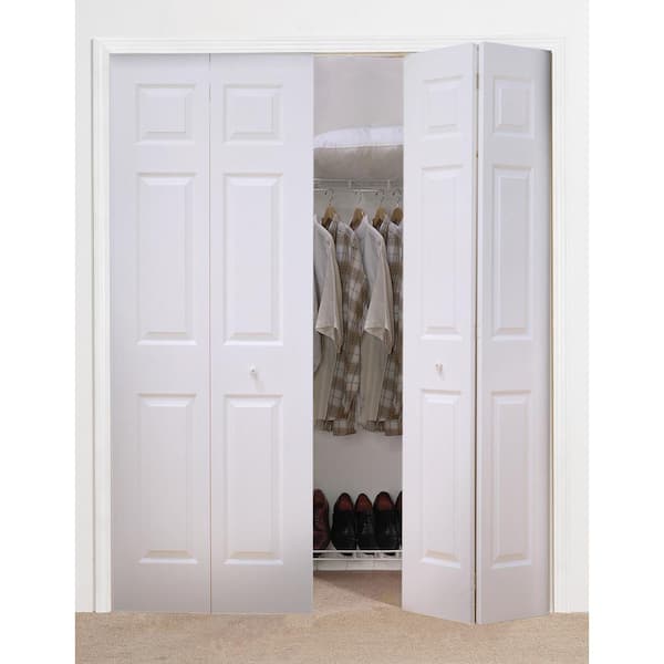 48 in. x 80 in. 6 Panel Colonist Primed Textured Molded Composite Closet Bi-Fold Double Door