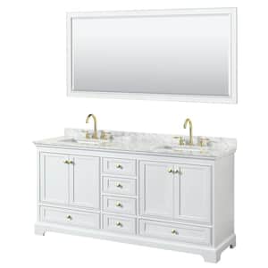 Deborah 72 in. W x 22 in. D x 35 in. H Double Sink Bath Vanity in White with White Carrara Marble Top and 70 in. Mirror