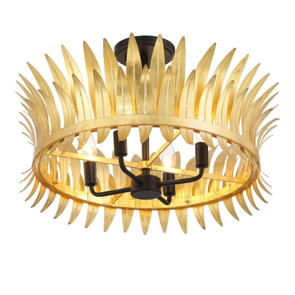 True Gold and Matte Black 4-Light Semi-Flush Mount Ceiling Fixture