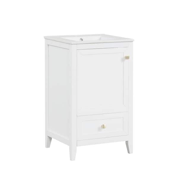 20 in. Single Sink Freestanding White Bath Vanity with White Ceramic Top Unassembled