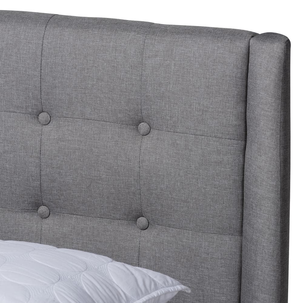 Naya King-Size Grey Tufted Wingback Upholstered Bed with Oak Legs