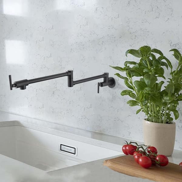 Double Handles Wall Mounted Pot Filler in Matte Black