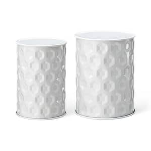 18.75 in.H Metal Embossed Honeycomb Texture White Garden Stool Planter Stand Accent Table Kits and Accessories (2-pack)