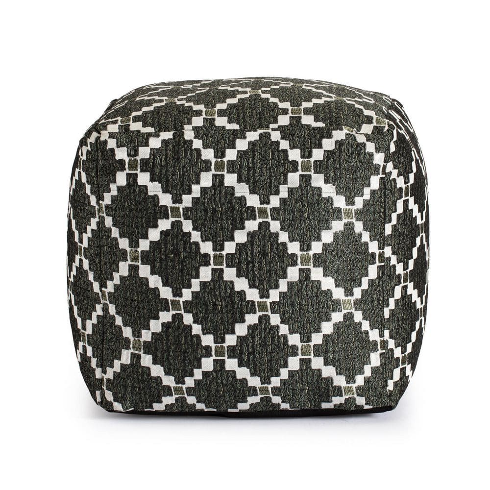 Deschutes 18 in. x 18 in. x 18 in. Green and Ivory Square Polyester Pouf