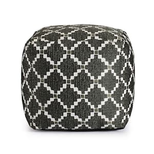Deschutes 18 in. x 18 in. x 18 in. Green and Ivory Square Polyester Pouf
