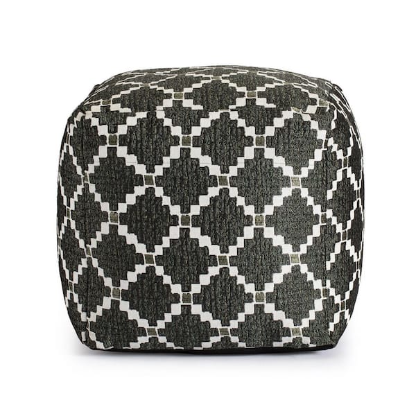 Anji Mountain Deschutes 18 in. x 18 in. x 18 in. Green and Ivory Square Polyester Pouf