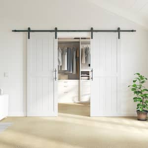 60 in. x 84 in. MDF Sliding Barn Door with Hardware Kit, Covered with Water-Proof PVC Surface, White, H-Frame