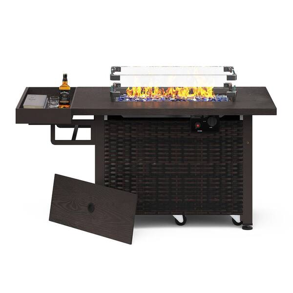 AURA OUTDOOR 52 in. 50,000 BTU Brown Rectangular Wicker Outdoor Fire ...