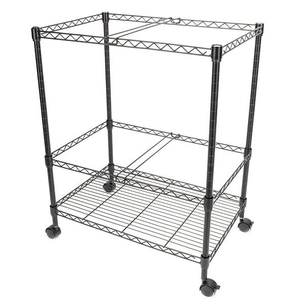 Unbranded 600 x 400 x 700 mm 2-Tier Metal steel Rolling File Cart in Black