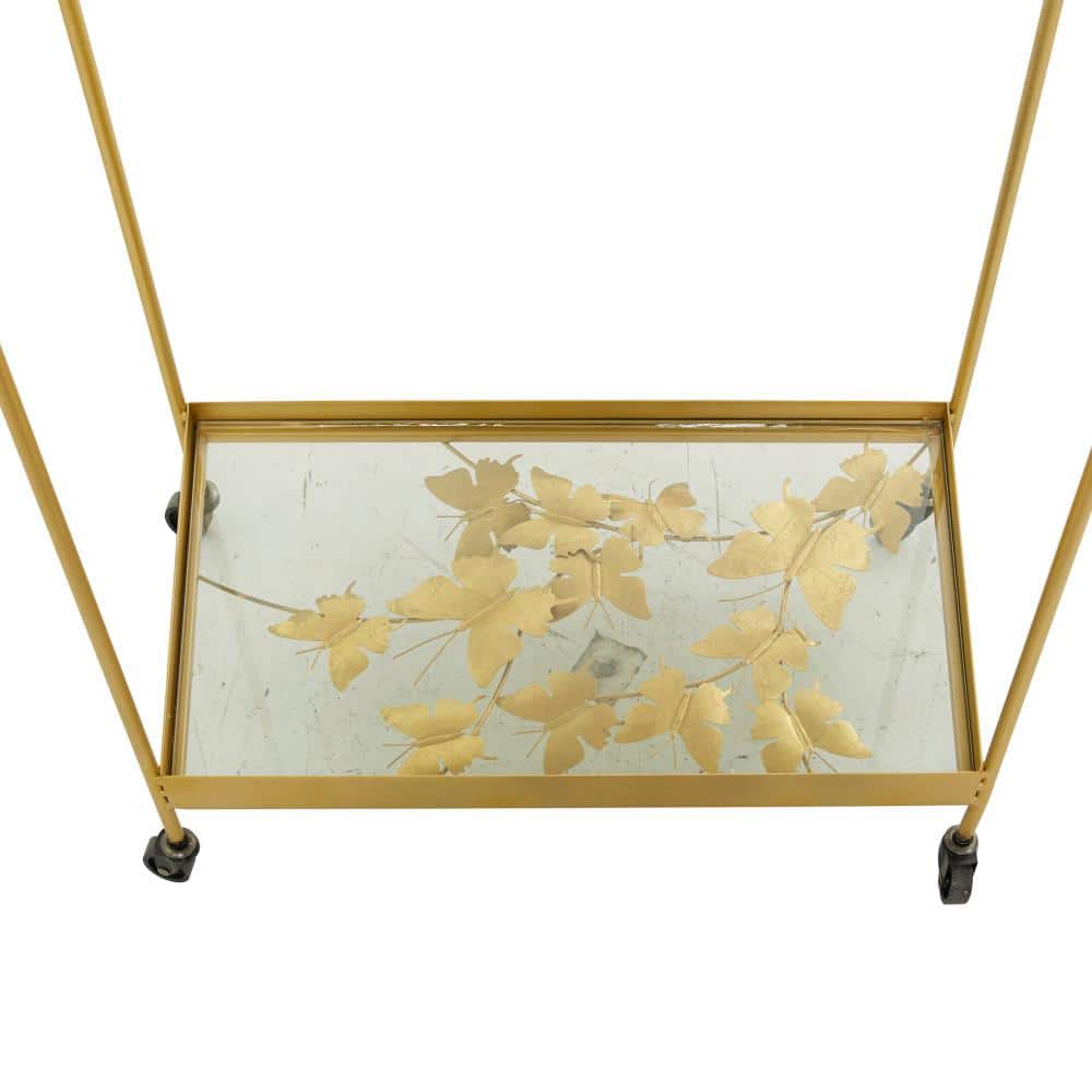 Sleek Gold Contemporary Rectangular Bar Cart with Glass Shelves