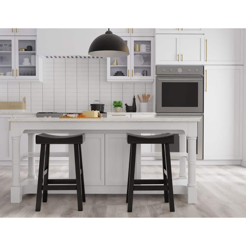 Black Wood 30" Saddle Style Backless Bar Stool