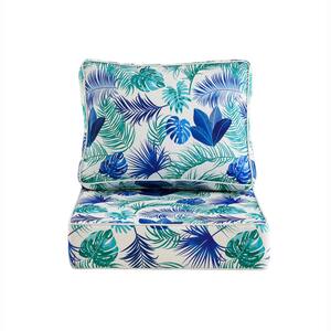 Outdoor Cushion Thick Deep Seat Pillow Back For Wicker Chair, 24 in. x 24 in. x 6 in., Square Floral in Blue White