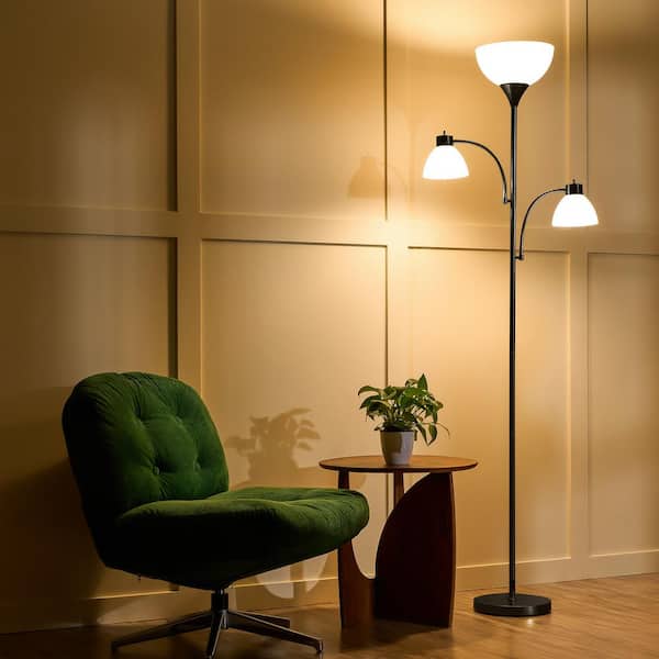 Merra 71 in. Black Torchiere Floor Lamp, 3-Light Standing Lamp for