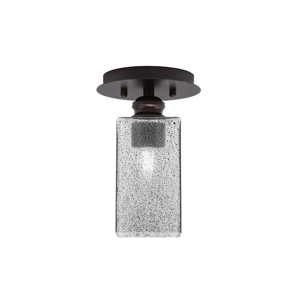 Unbranded Albany 1-Light 6 in. Espresso Semi-Flush with Square Smoke Bubble Glass Shade