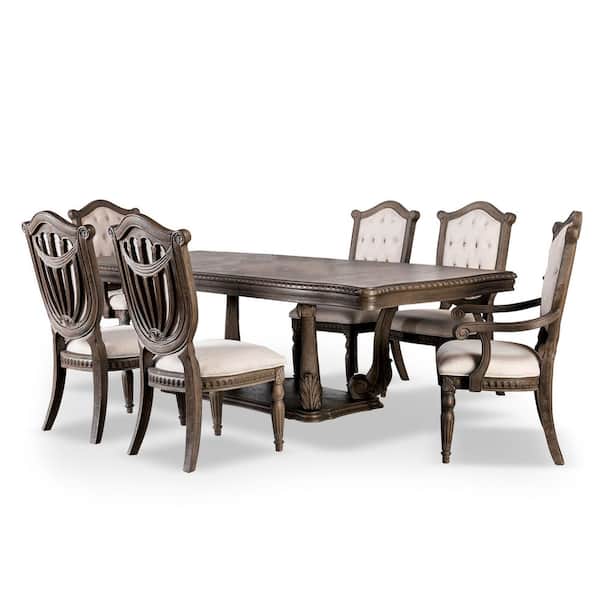 Banks 7-Piece Rectangular Weathered Oak Extendable Wood Top Dining Room Set (Seats 6)