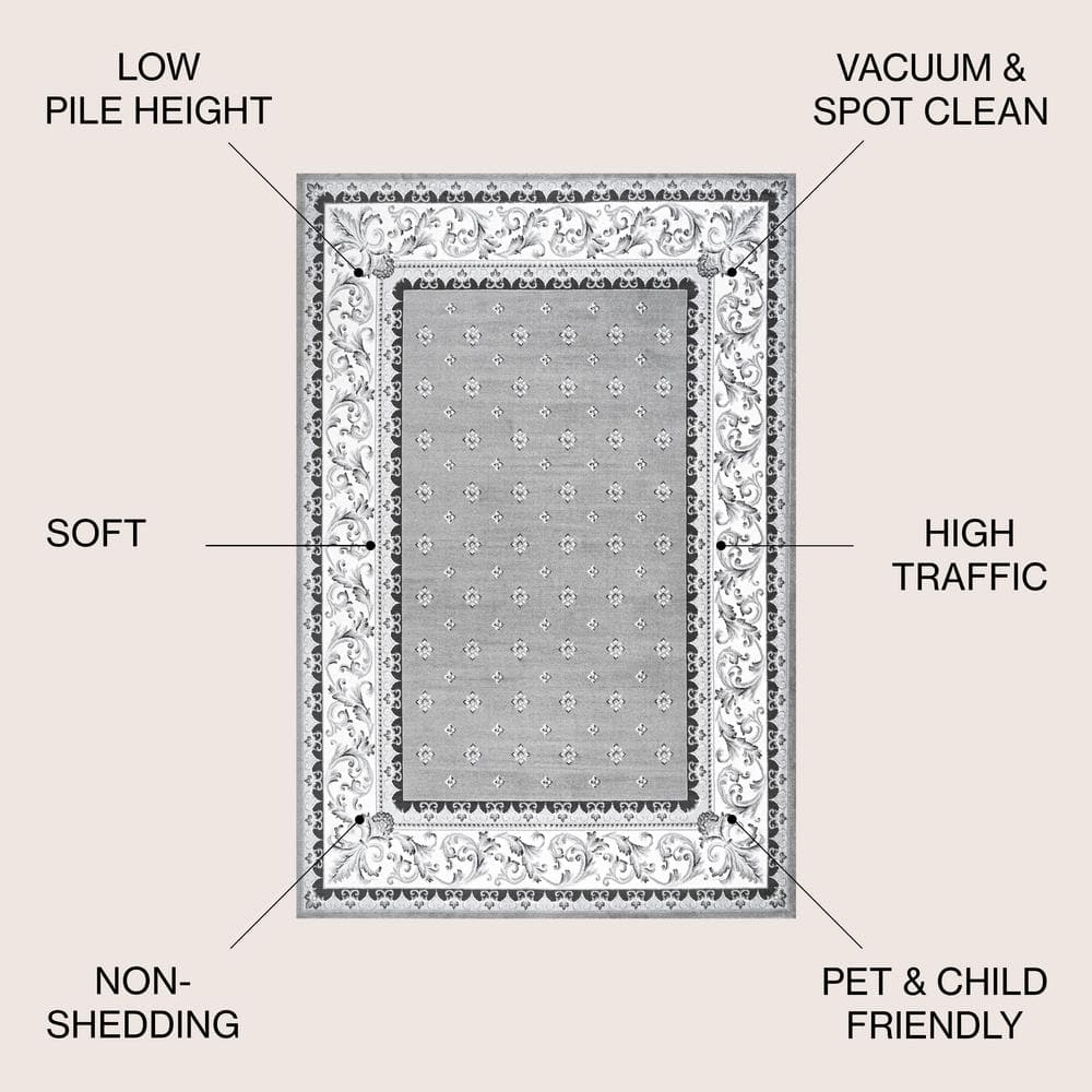 Gray and Cream Rectangular Synthetic Flat Woven Area Rug
