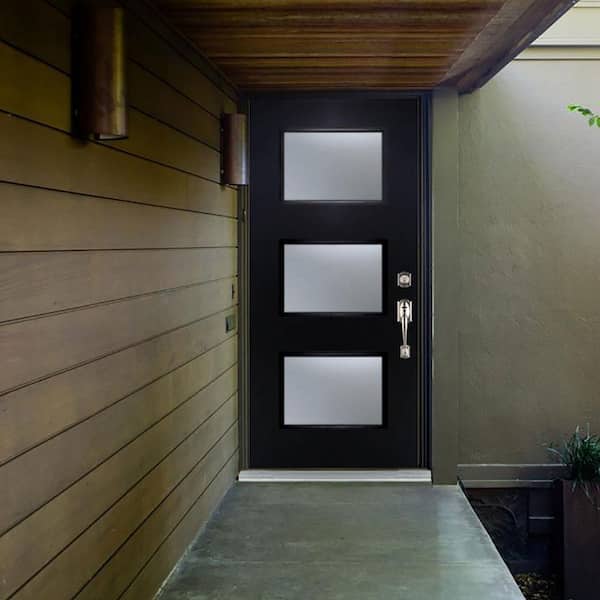 MP Doors 36 in. x 80 in. Left-Hand Inswing Narrow Lite Frosted Glass Black Painted Fiberglass Prehung Front Door