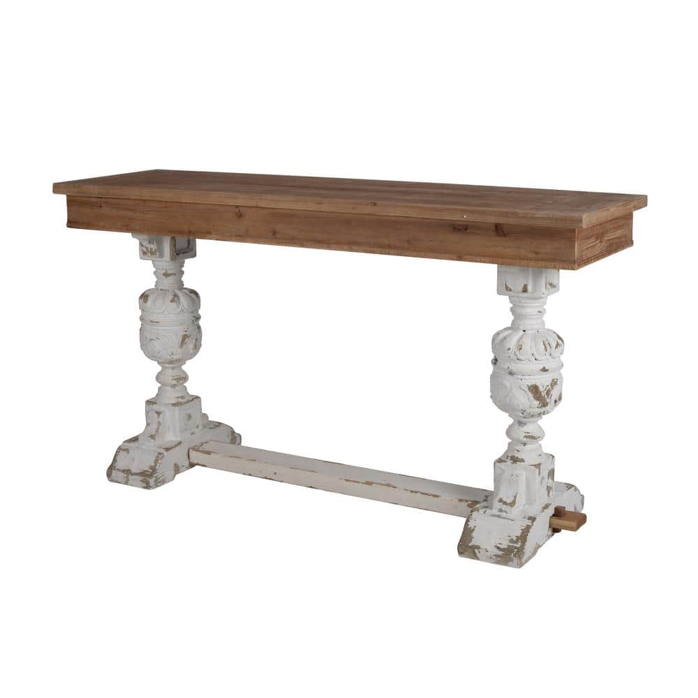 Vintage Whitewashed Mirrored Fir Wood Buffet Table