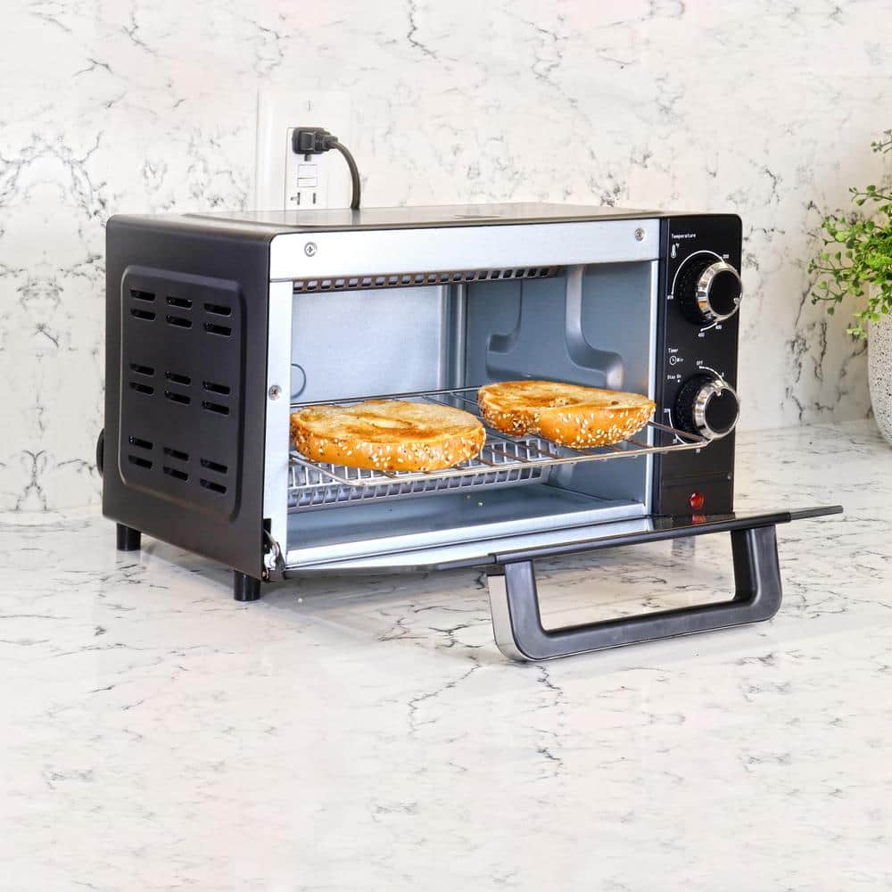 Compact Black Stainless Steel 4-Slice Convection Toaster Oven
