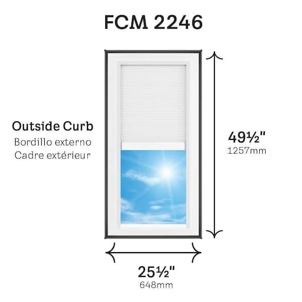22-1/2 in. x 46-1/2 in. Fixed Curb Mount Skylight with Tempered Low-E3 Glass, White Solar Powered Room Darkening Shade